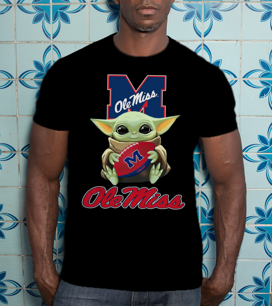 Ole Miss Rebels Baby Yoda Holding Football Official T-Shirt