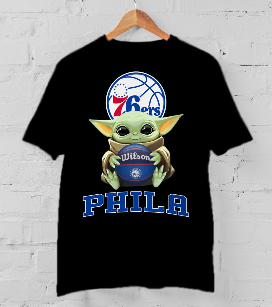 Philadelphia 76ers Baby Yoda Holding Wilson Basketball Phila T-Shirt