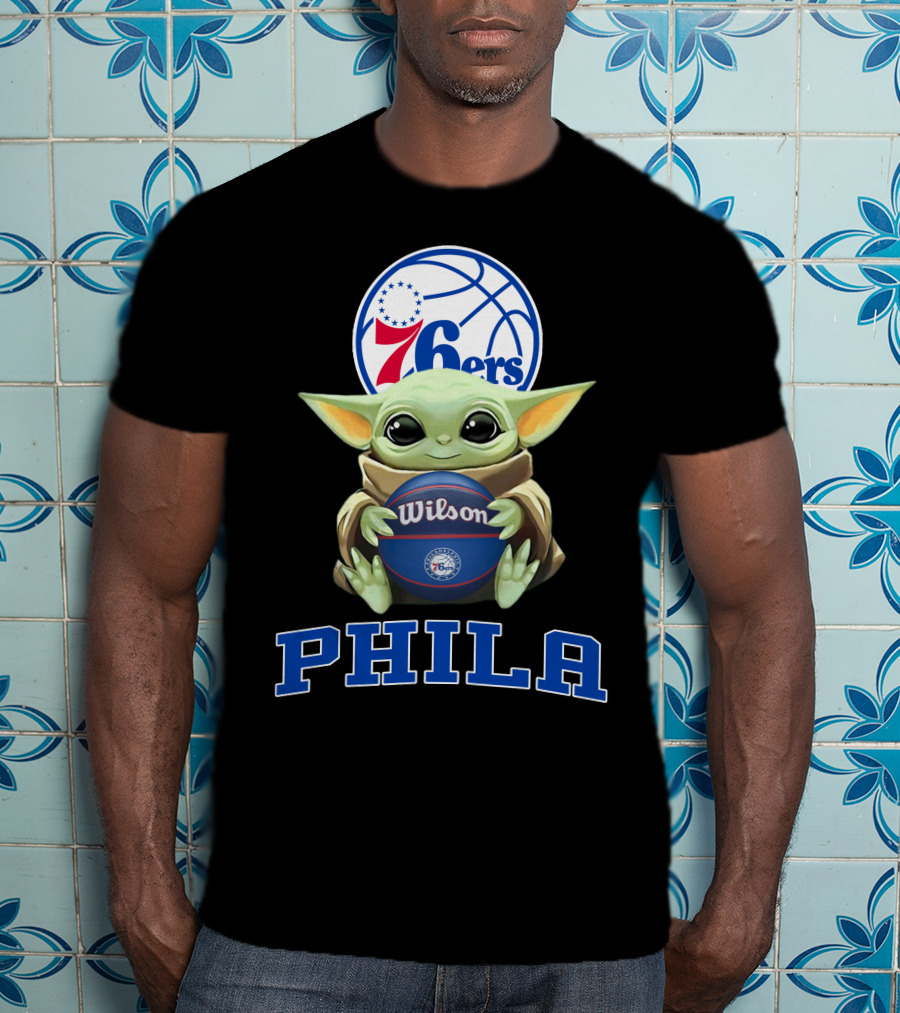 Philadelphia 76ers Baby Yoda Holding Wilson Basketball Phila T-Shirt