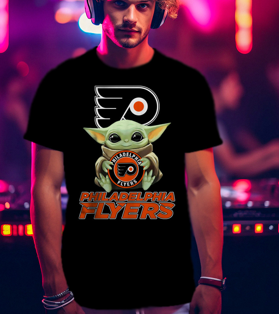 Philadelphia Flyers Baby Yoda Holding Team T-Shirt