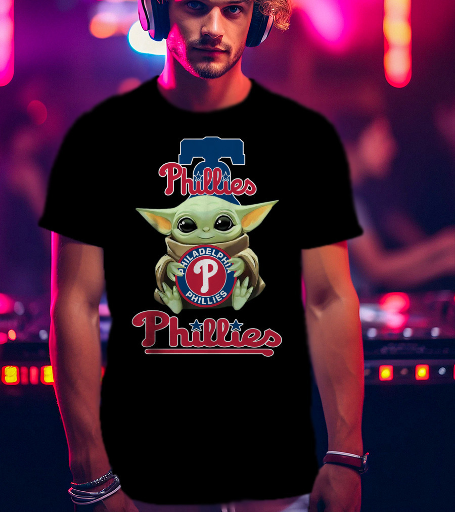Philadelphia Phillies Baby Yoda Holding Phillies T-Shirt