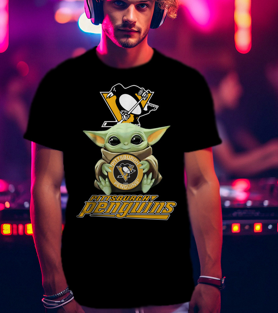 Pittsburgh Penguins Baby Yoda Holding Team T-Shirt
