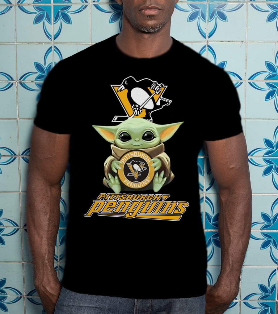 Pittsburgh Penguins Baby Yoda Holding Team T-Shirt