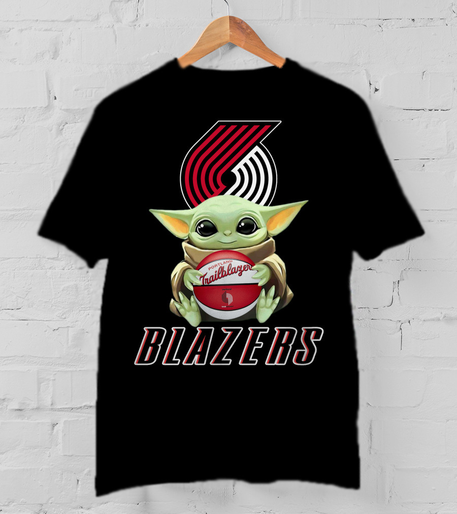Portland Trail Blazers Baby Yoda Holding Basketball Fan Merch T-Shirt