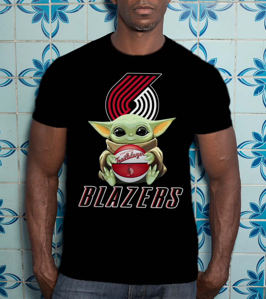 Portland Trail Blazers Baby Yoda Holding Basketball Fan Merch T-Shirt
