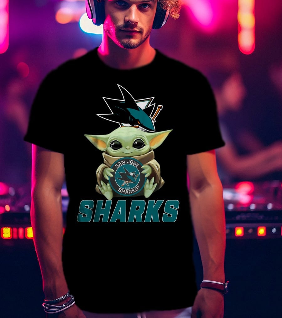 San Jose Sharks Baby Yoda Holding T-Shirt
