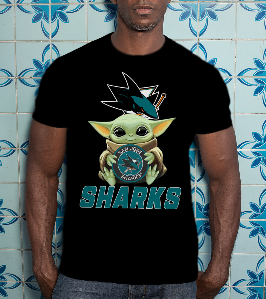 San Jose Sharks Baby Yoda Holding T-Shirt