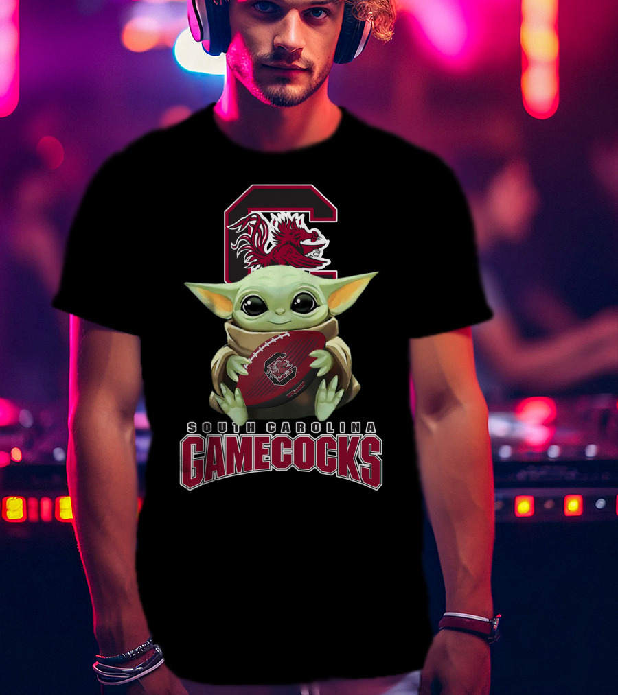 South Carolina Gamecocks Baby Yoda Holding Football T-Shirt