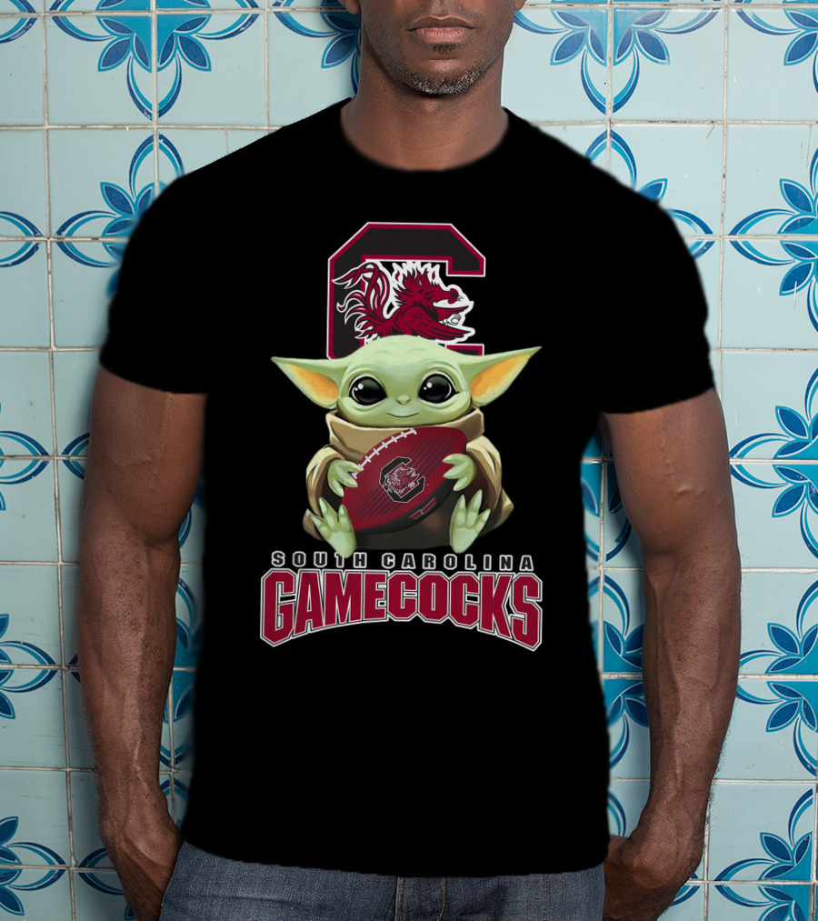 South Carolina Gamecocks Baby Yoda Holding Football T-Shirt