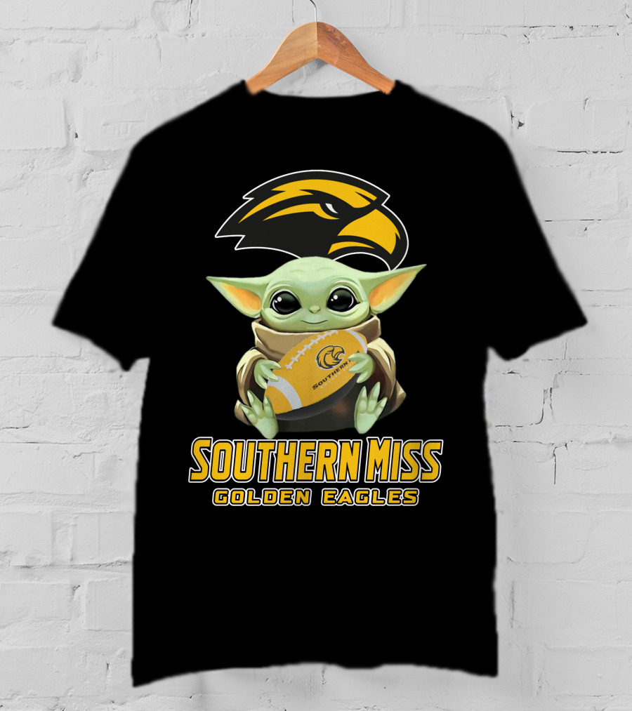 Southern Miss Golden Eagles Baby Yoda Holding Football T-Shirt
