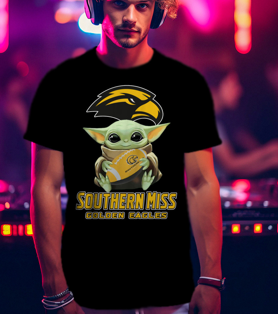 Southern Miss Golden Eagles Baby Yoda Holding Football T-Shirt