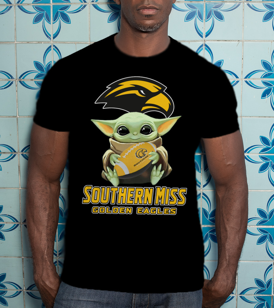 Southern Miss Golden Eagles Baby Yoda Holding Football T-Shirt