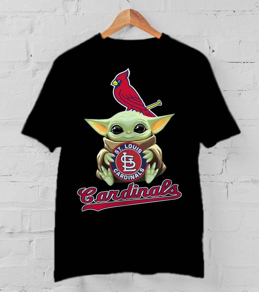 St. Louis Cardinals Baby Yoda Holding Logo With Cardinal Bird T-Shirt