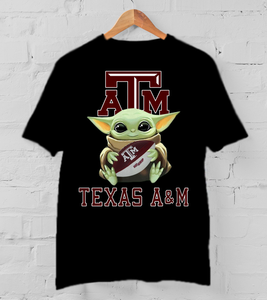 Texas A&M Aggies Baby Yoda Holding Football T-Shirt