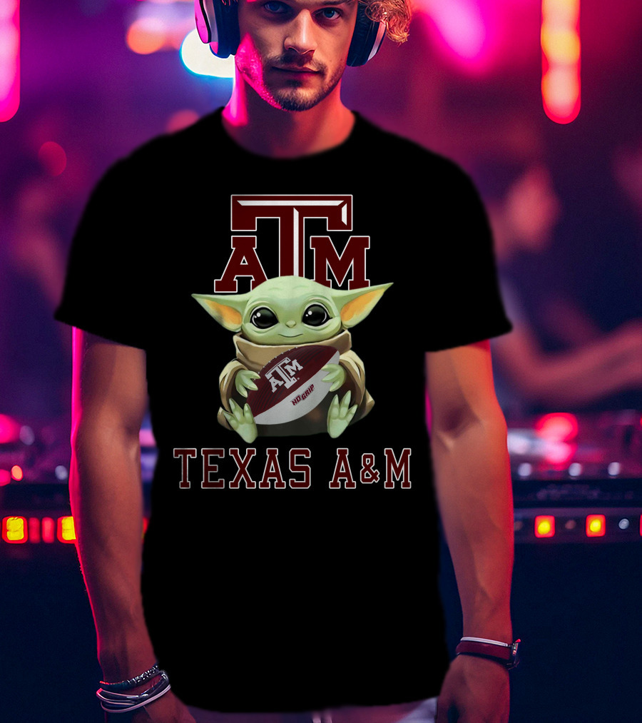 Texas A&M Aggies Baby Yoda Holding Football T-Shirt