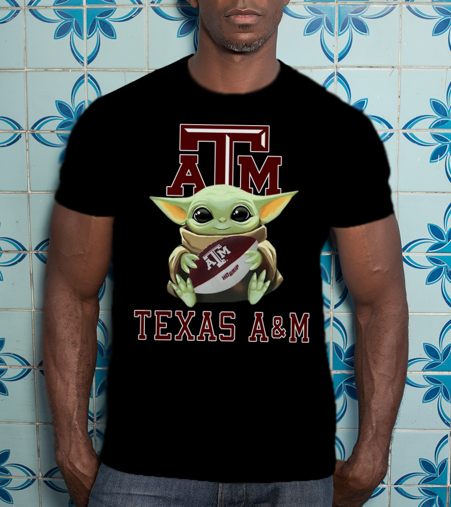 Texas A&M Aggies Baby Yoda Holding Football T-Shirt