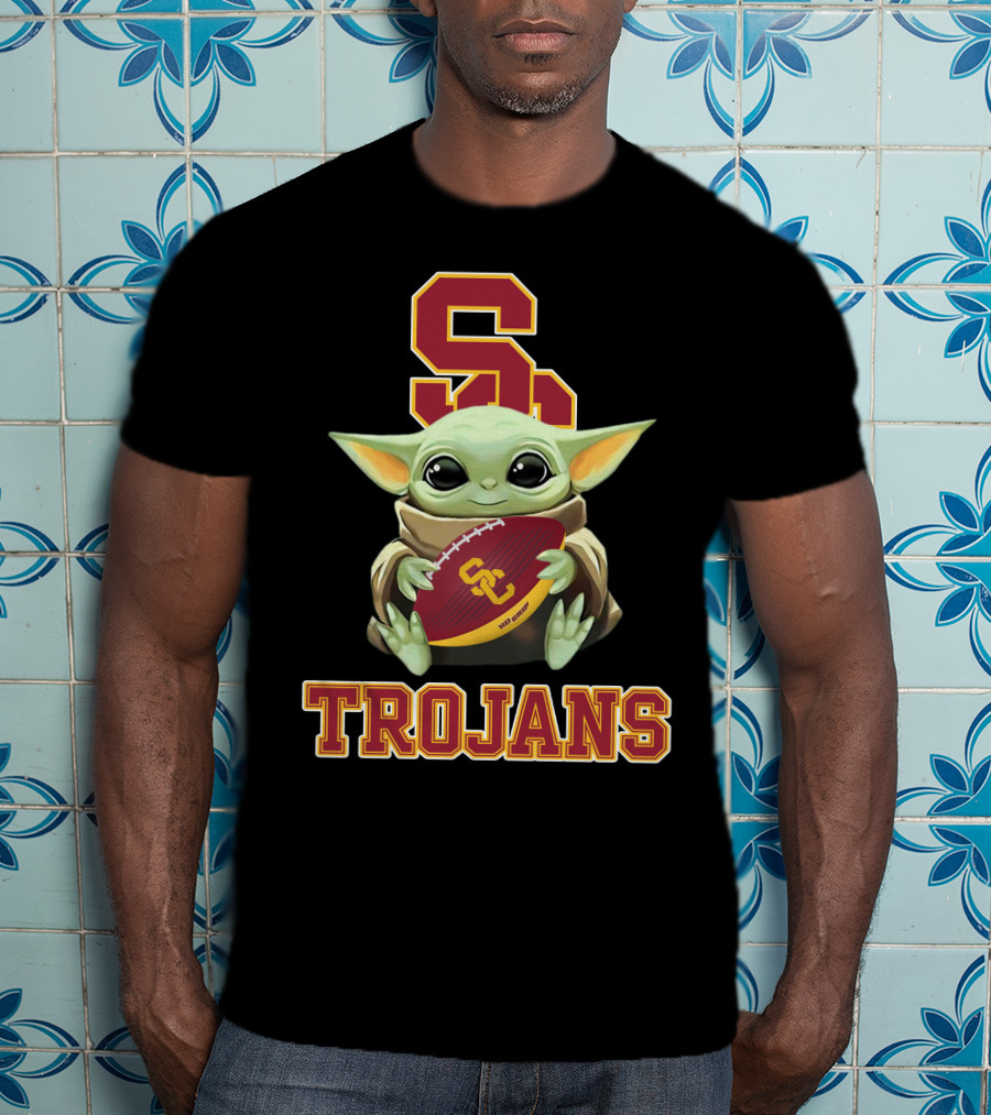Usc Trojans Baby Yoda Holding Football T-Shirt