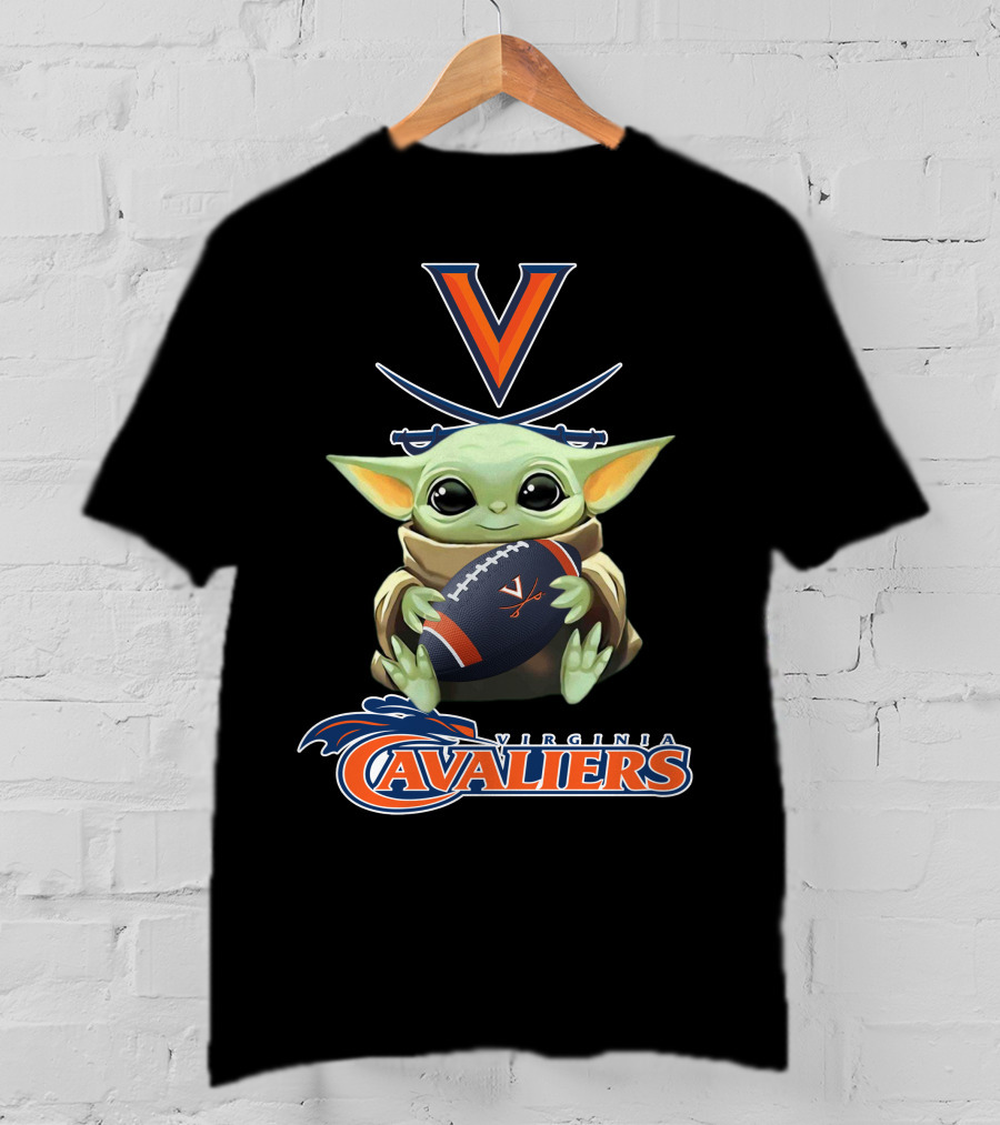 Virginia Cavaliers Baby Yoda Football Fan Logo Artwork T-Shirt