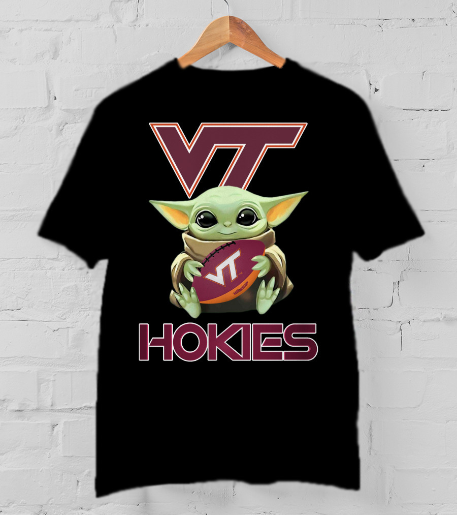 Vt Hokies Baby Yoda Football T-Shirt