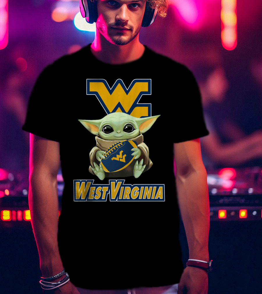 West Virginia Mountaineers Baby Yoda Football T-Shirt
