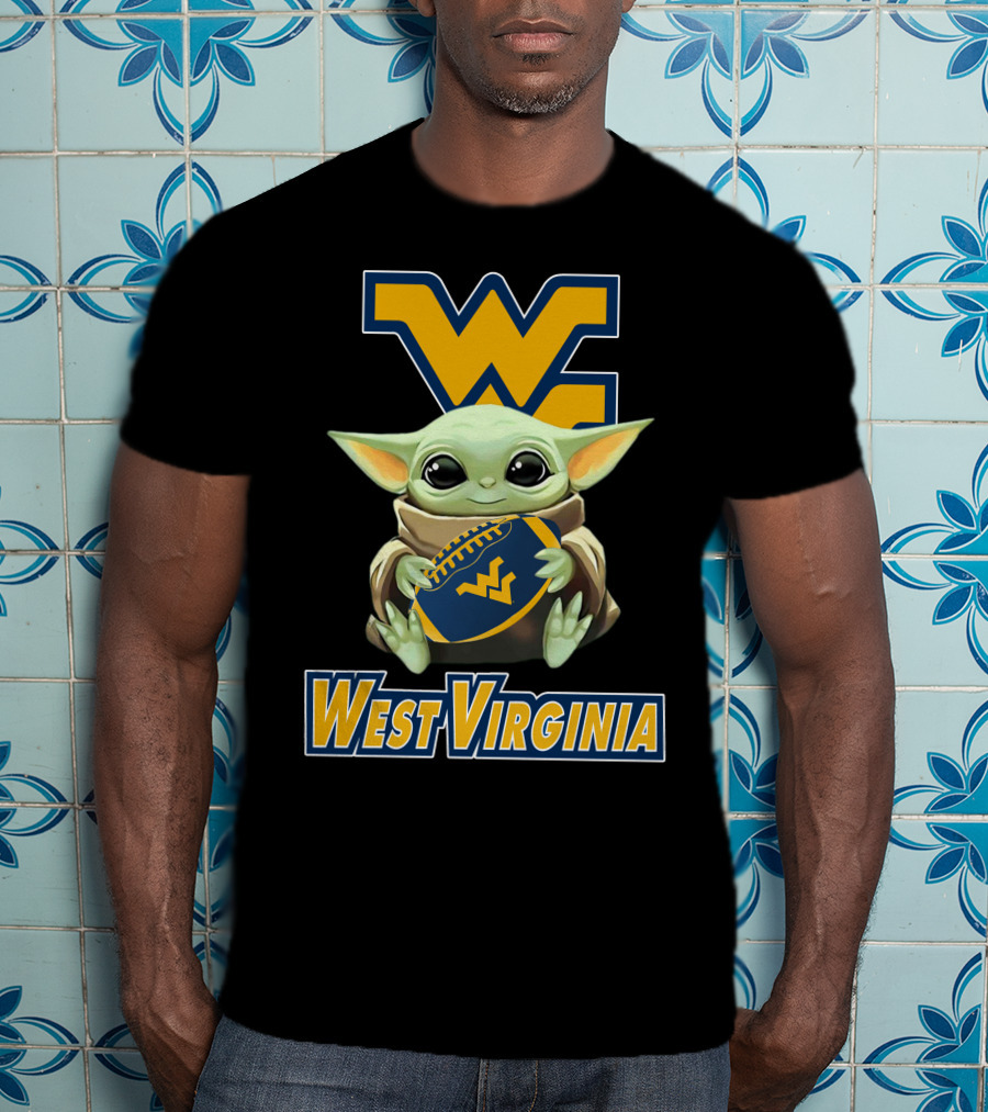 West Virginia Mountaineers Baby Yoda Football T-Shirt