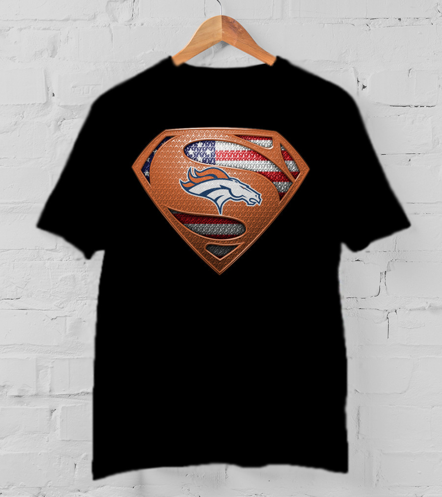Denver Broncos Superman Shield American Flag T-Shirt