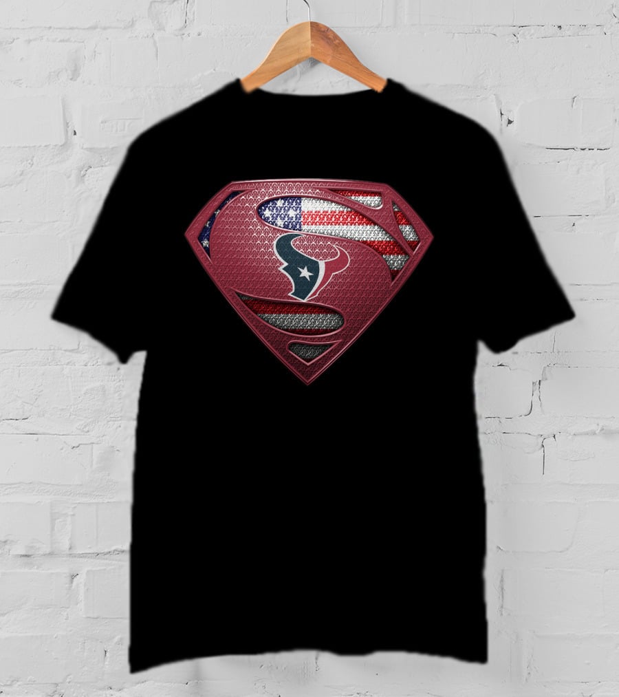 Houston Texans Superman Shield American Flag T-Shirt