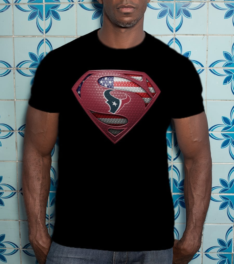 Houston Texans Superman Shield American Flag T-Shirt