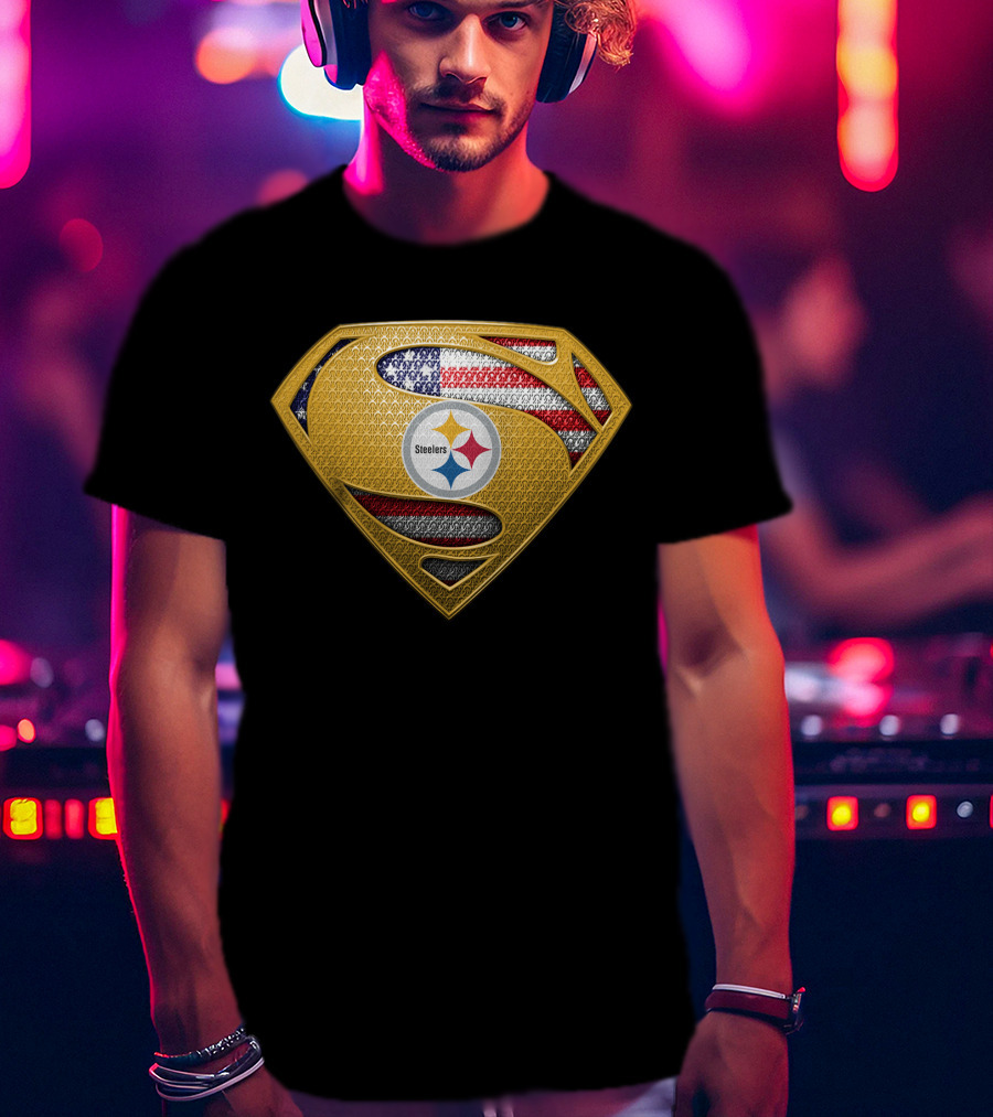 Pittsburgh Steelers Superman American Flag T-Shirt