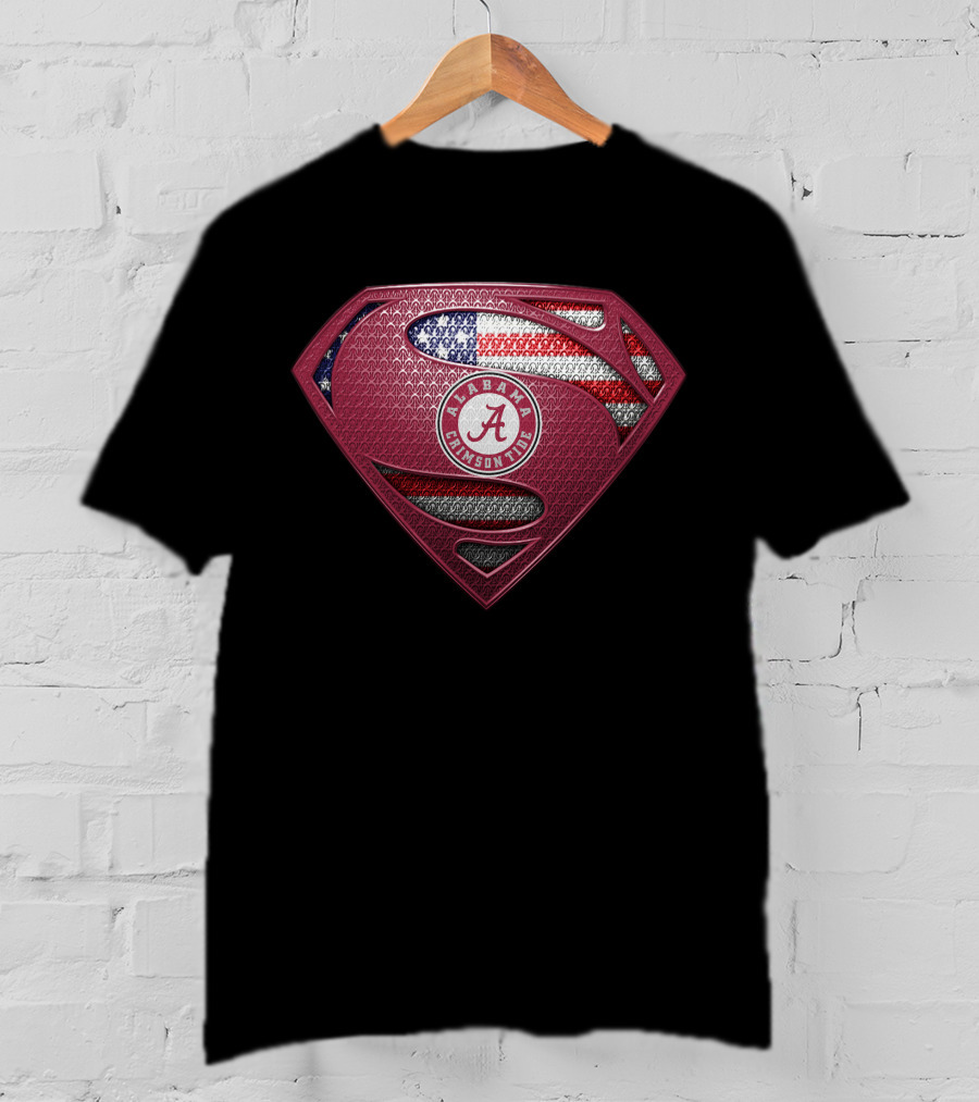 Alabama Crimson Tide Superman Logo American Flag T-Shirt