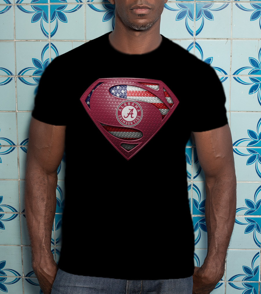 Alabama Crimson Tide Superman Logo American Flag T-Shirt