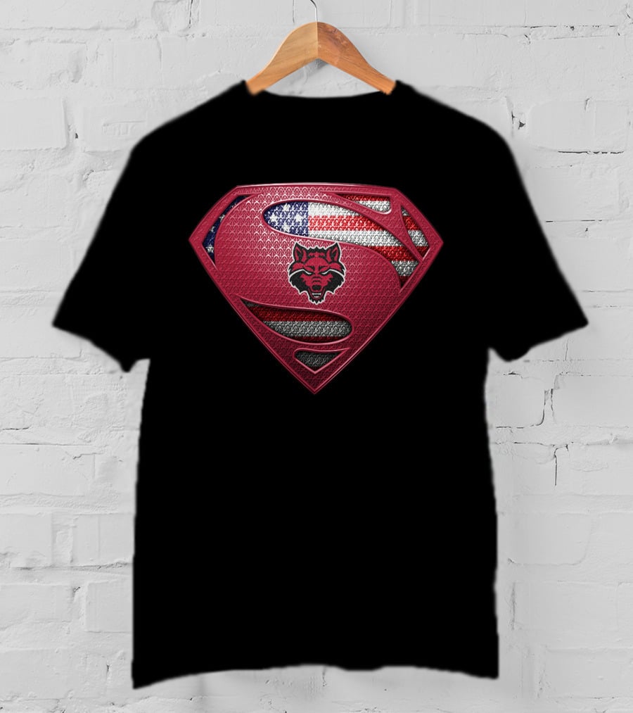 Arkansas State Red Wolves Superman Logo With American Flag T-Shirt