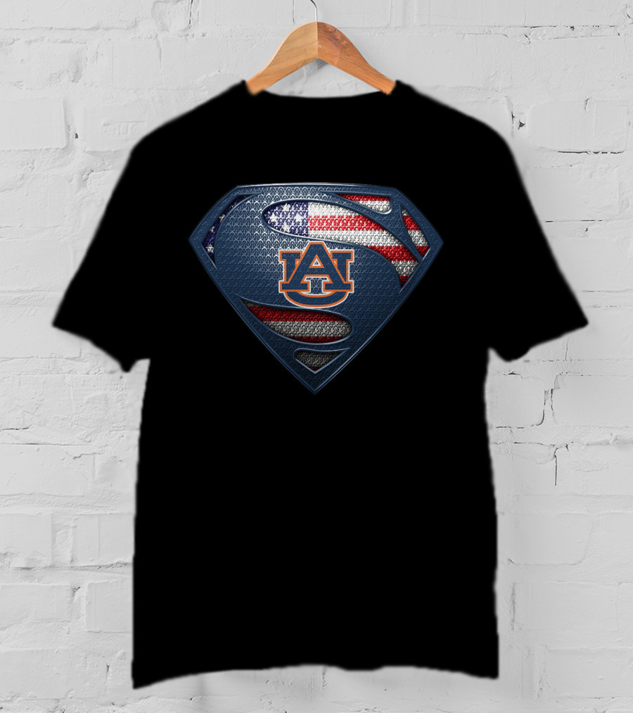 Auburn Tigers Superman Logo With American Flag T-Shirt