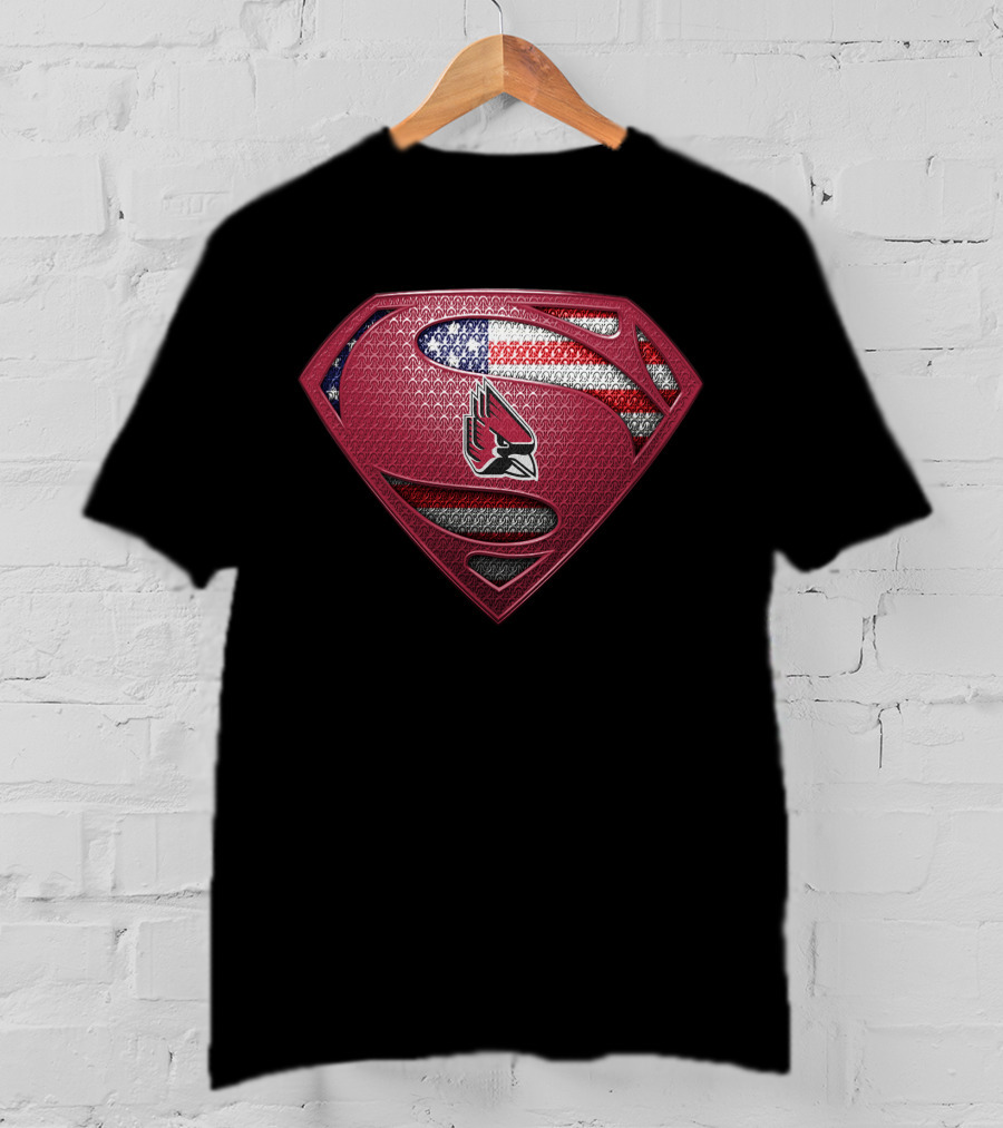 Ball State Cardinals Superman Shield American Flag T-Shirt