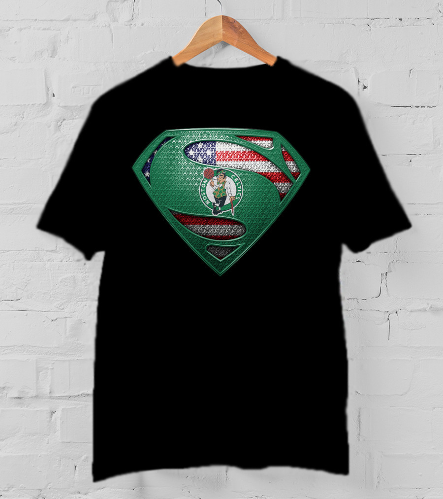 Boston Celtics Superman Logo With American Flag T-Shirt