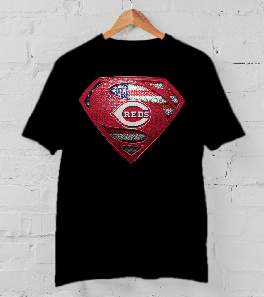 Cincinnati Reds Superman Logo American Flag T-Shirt