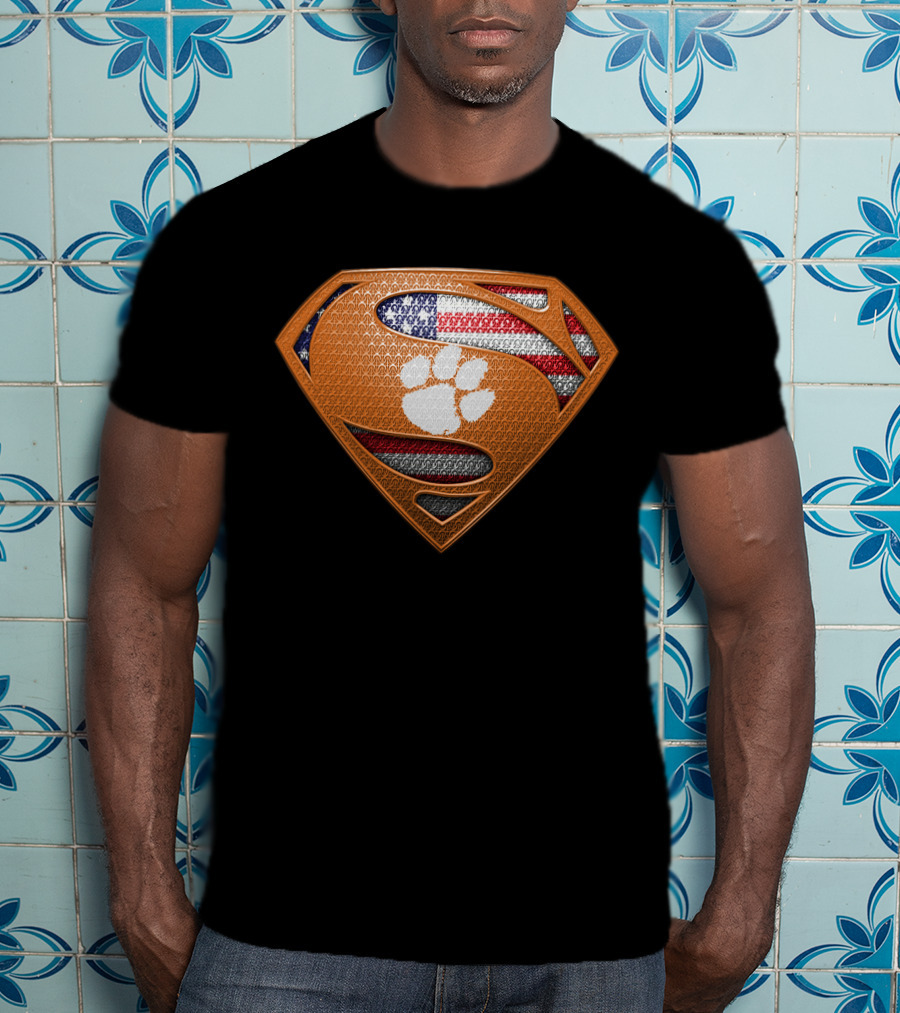 Clemson Tigers Superman American Flag T-Shirt