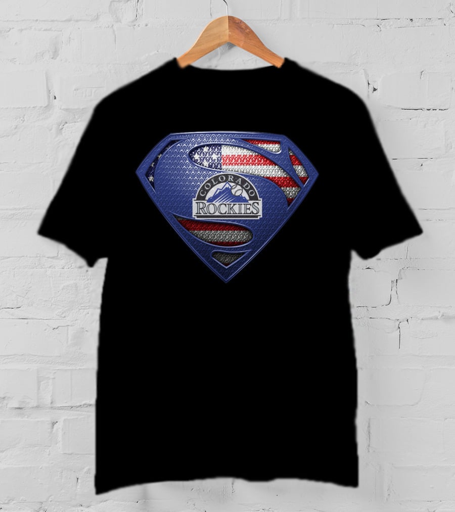 Colorado Rockies Superman Shield American Flag T-Shirt