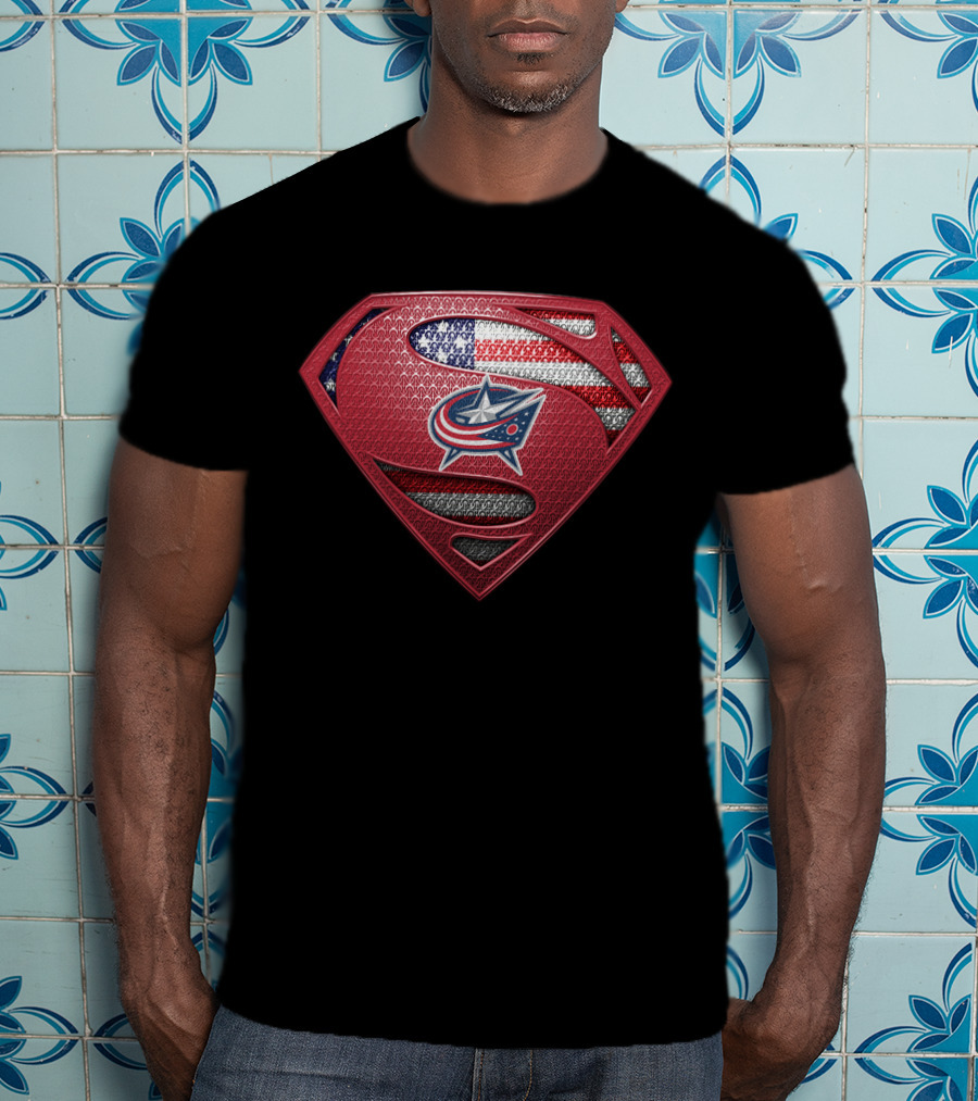 Columbus Blue Jackets Superman American Flag T-Shirt