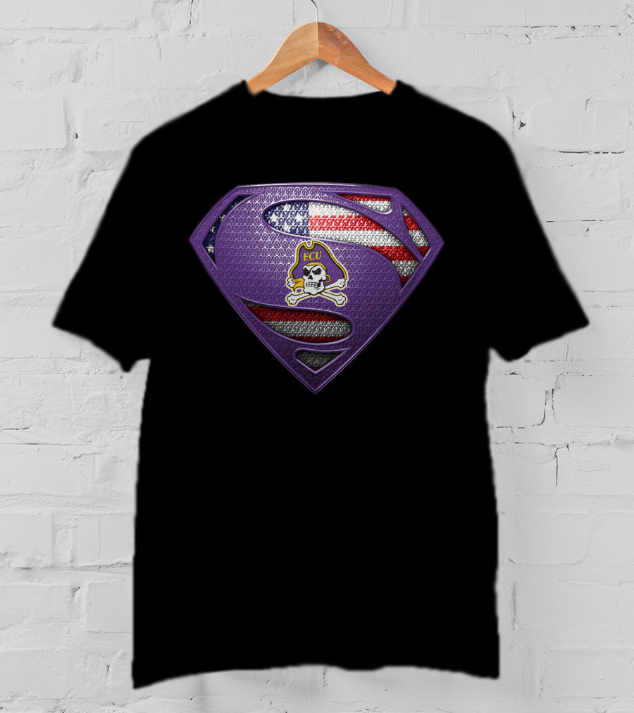 Ecu Pirates Superman Shield American Flag T-Shirt