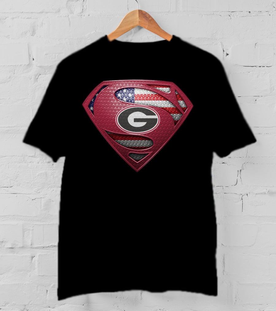 Georgia Bulldogs Superman Logo American Flag T-Shirt