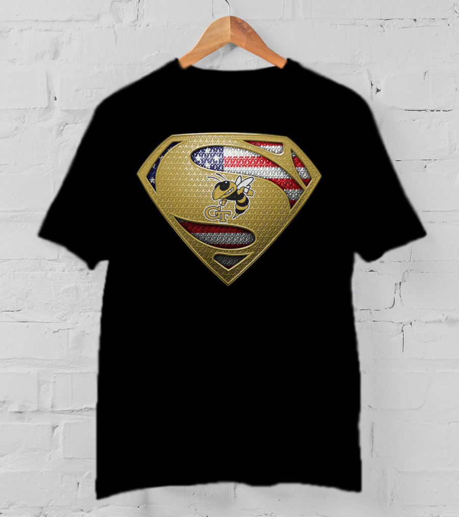 Georgia Tech Yellow Jackets Superman American Flag T-Shirt