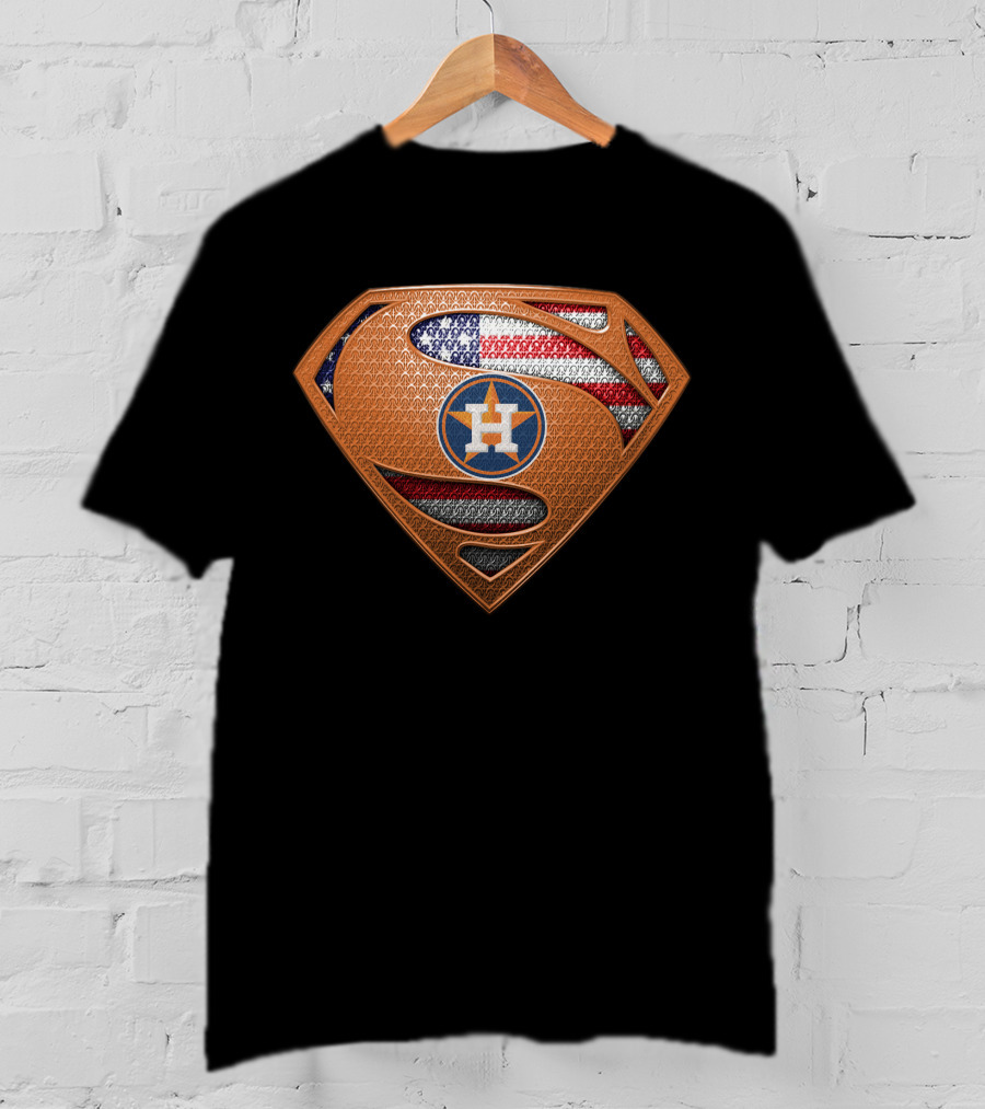 Houston Astros Superman American Flag Shield T-Shirt