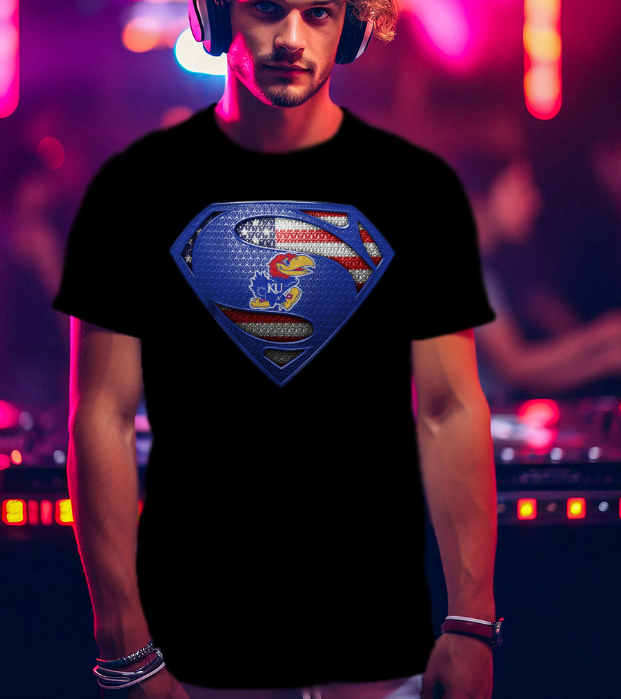Kansas Jayhawks Superman Usa Flag T-Shirt