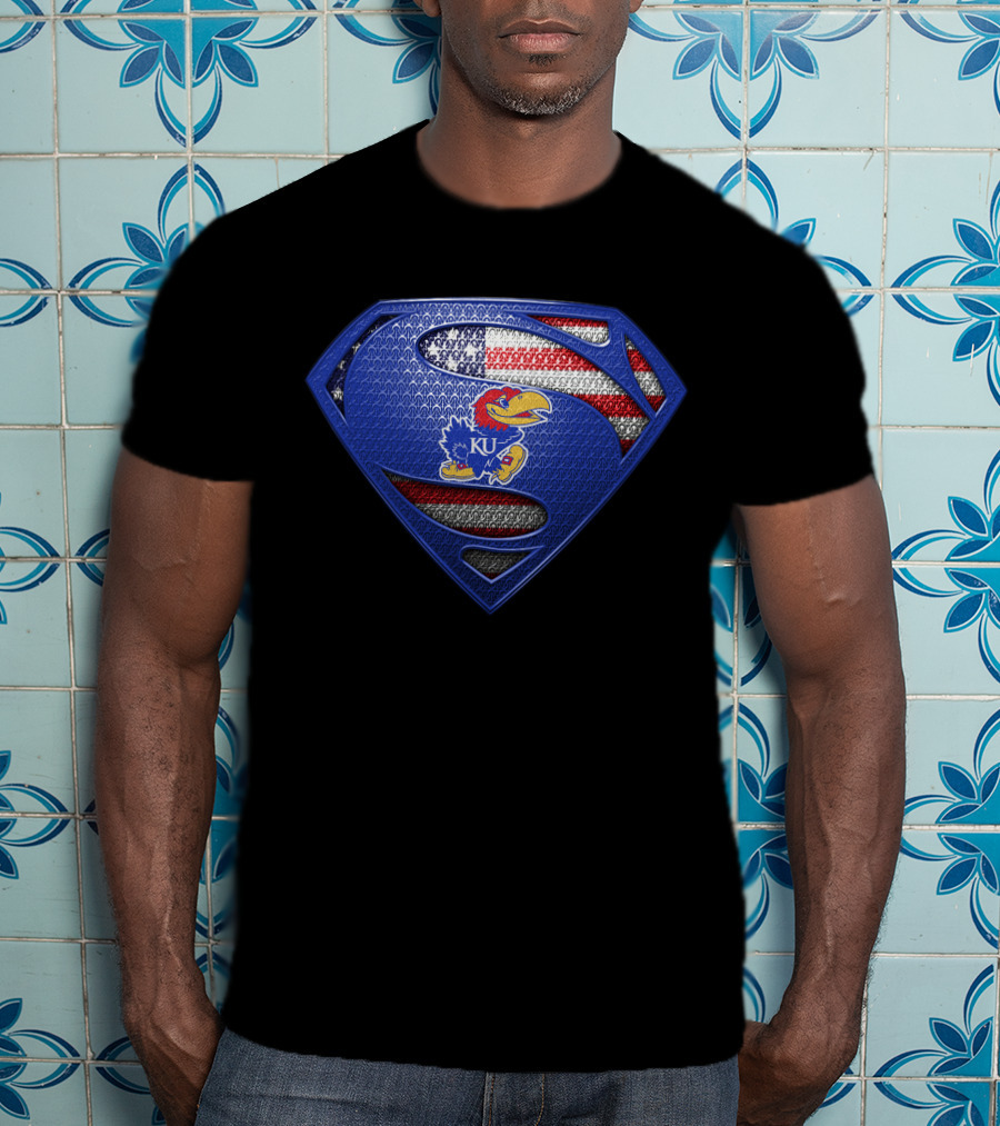 Kansas Jayhawks Superman Usa Flag T-Shirt