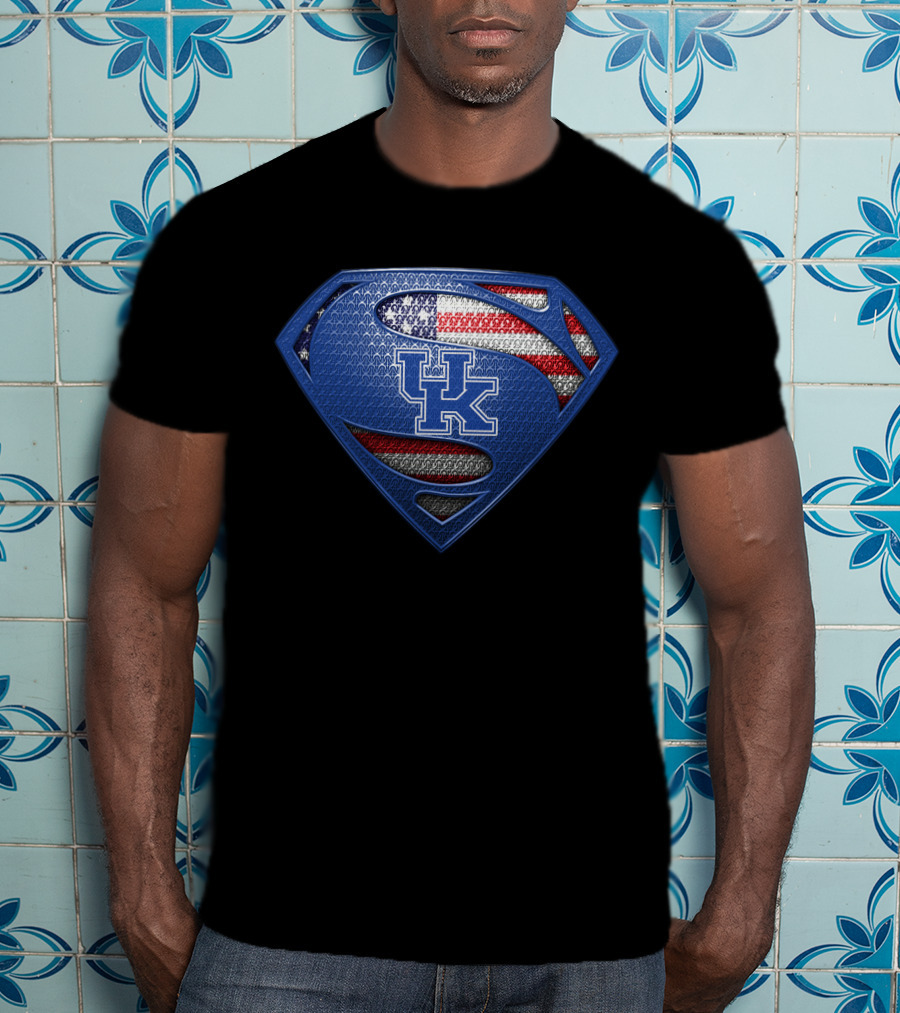 Kentucky Wildcats Uk American Flag Superman T-Shirt