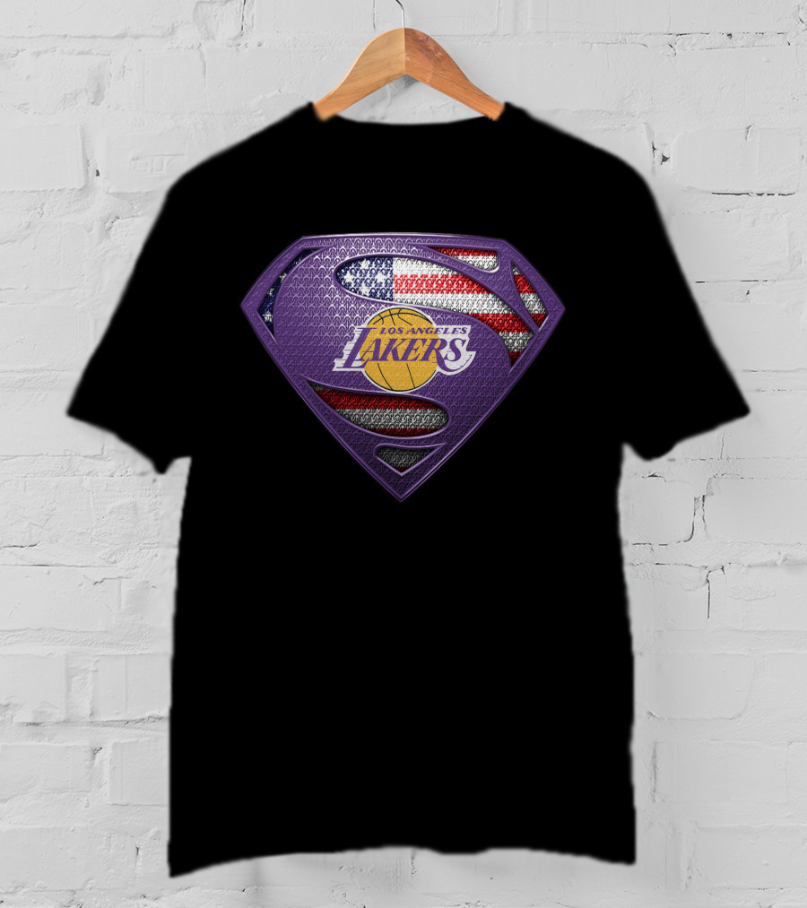 Los Angeles Lakers Superman Shield American Flag T-Shirt