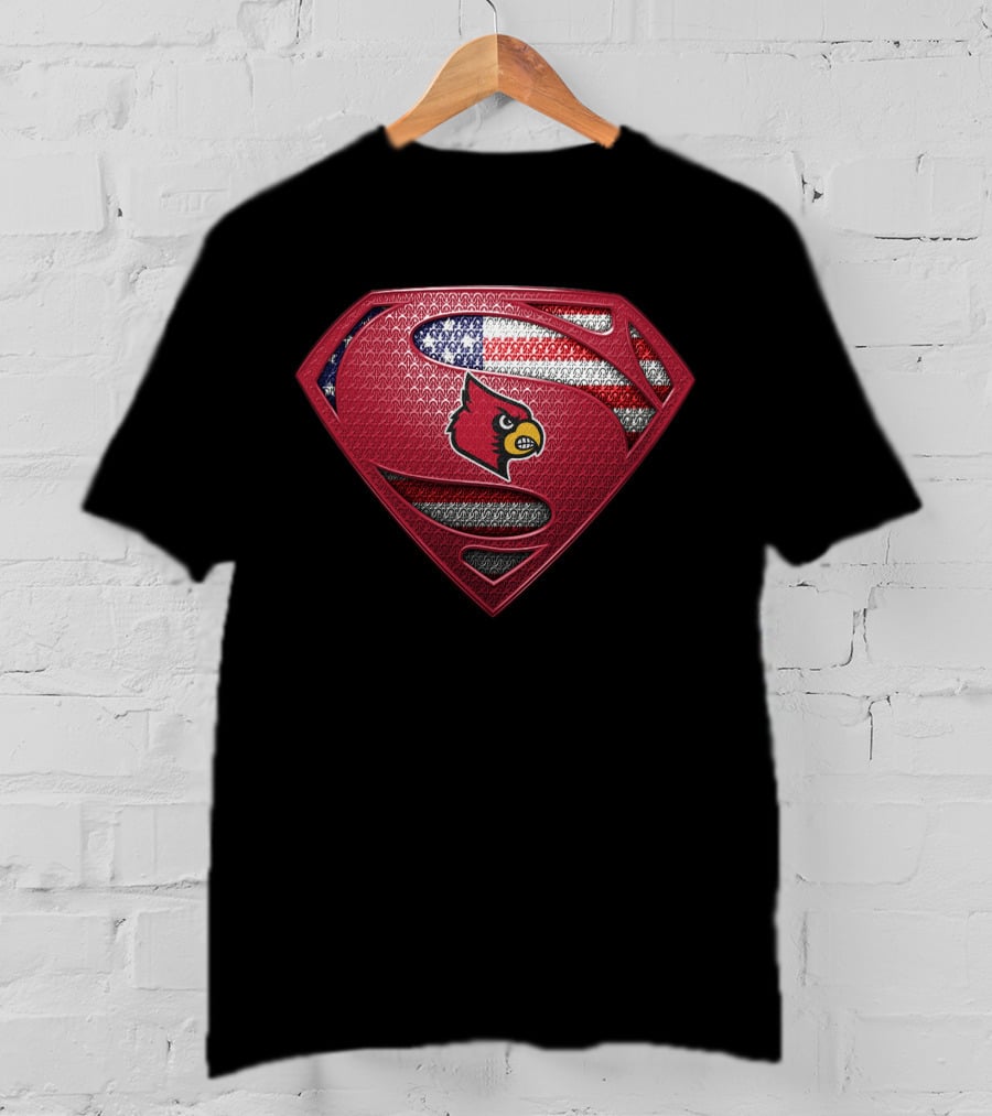 Louisville Cardinals Superman Shield With American Flag T-Shirt