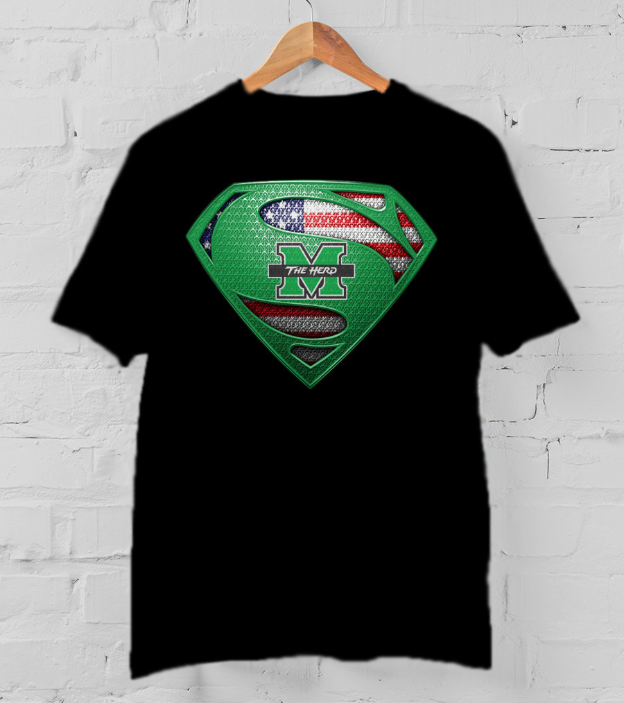 Marshall Thundering Herd Superman Logo With American Flag Element T-Shirt