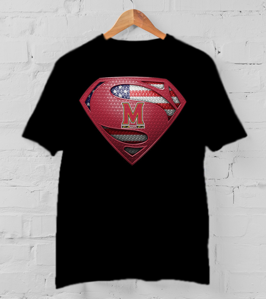 Maryland Terrapins Superman Logo With American Flag T-Shirt